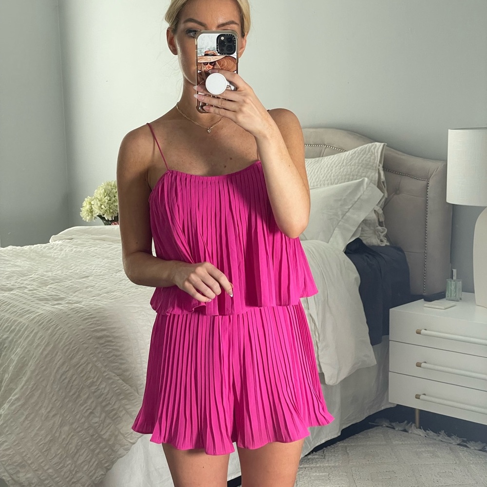 Pink Pleated‎ Fluted Tiered Romper